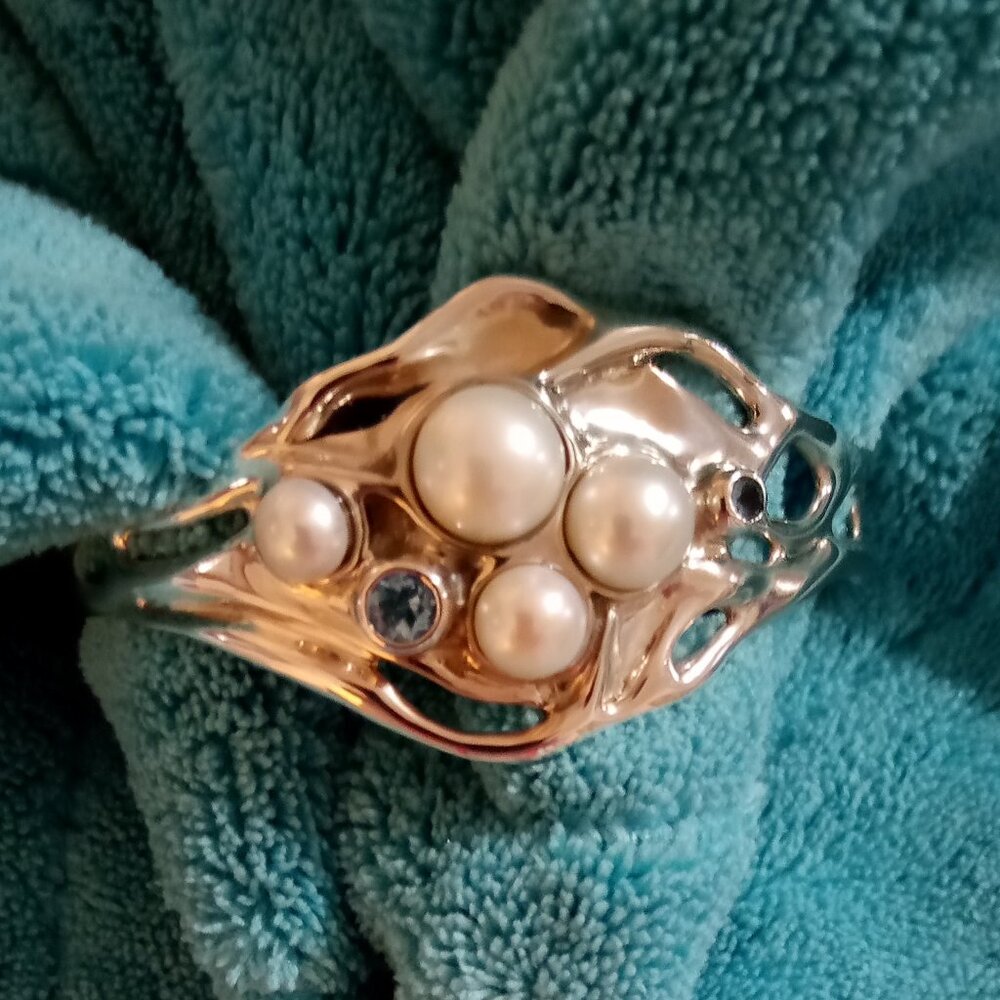 Hagit Gorali Pearl, Topaz and 925 Sterling Adjustable Cuff for Smaller Wrist